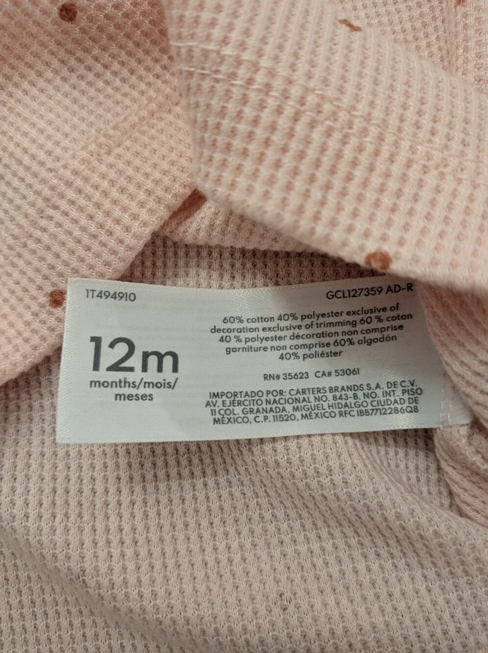 Carter's Light Pink Knit Dot Tee with Smiley Bow Embroidery